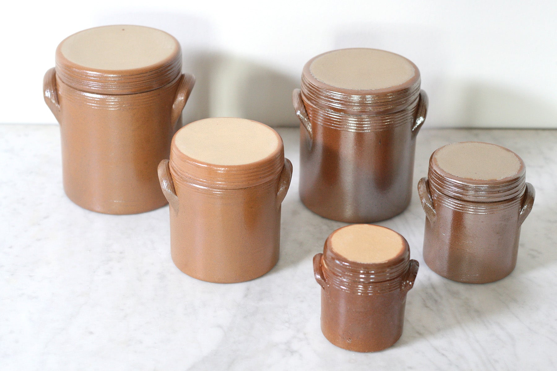 French Stoneware Storage Jars, Set of 5