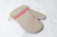 Red stripe linen oven mitt. Made in France.