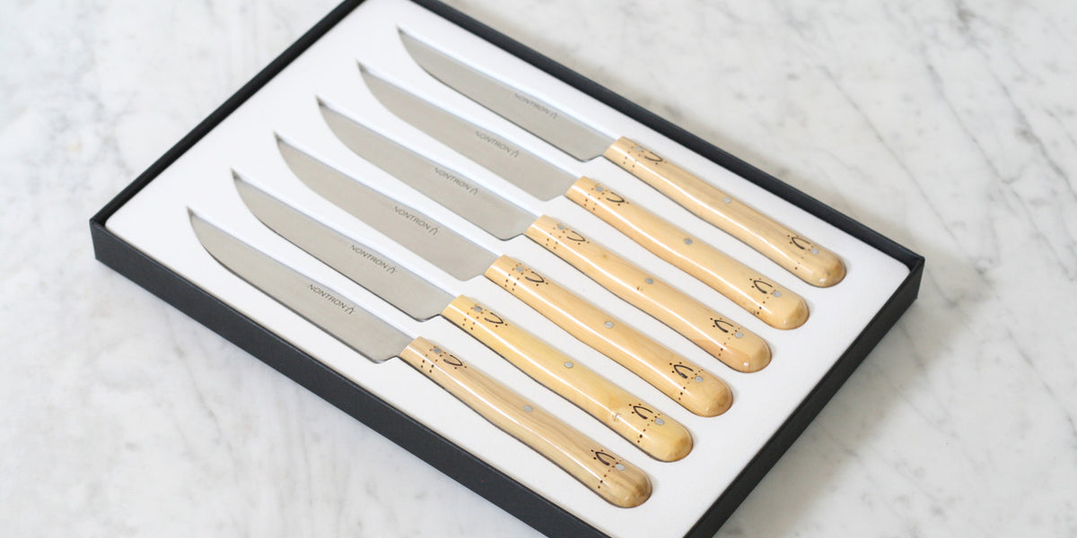 Nontron Steak Knives & Flatware Sets Burled Walnut - Laguiole Imports